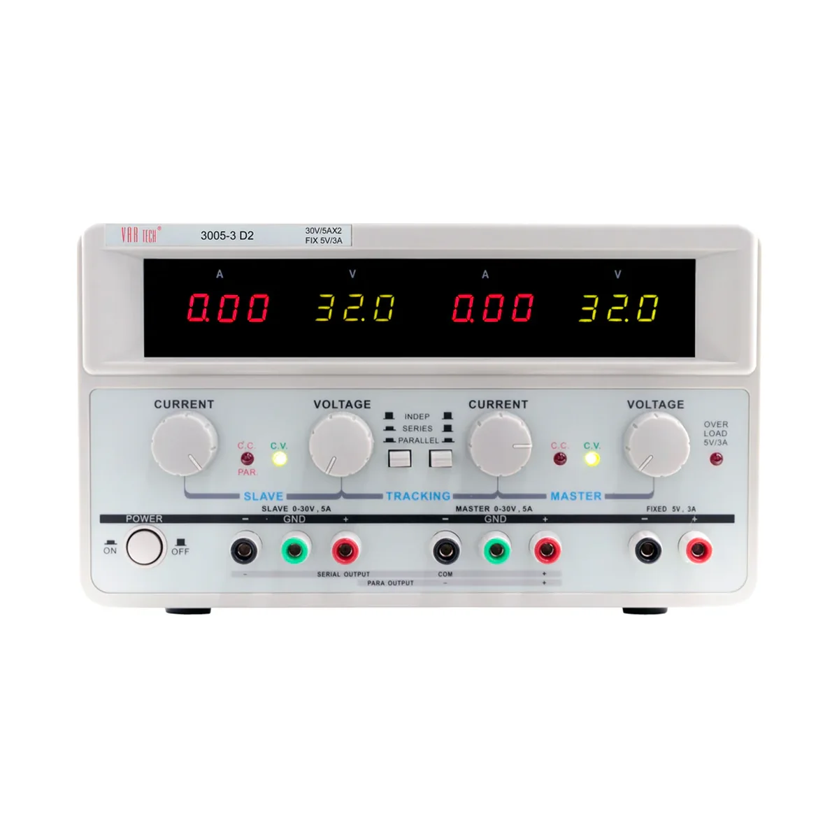 Vartech 3005-3 D2 30V / 5A (×2) + 5V / 3A Triple-Output Linear DC Regulated Power Supply