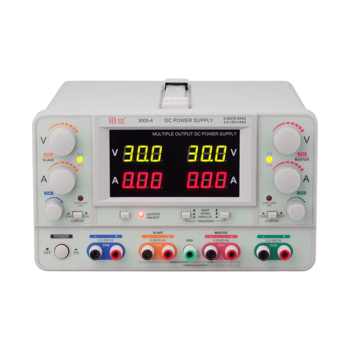 Vartech 3005-4 30V / 5A (×2) + 2.2–15V / 1A Quad-Output Linear DC Regulated Power Supply